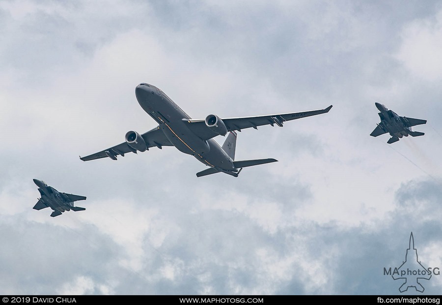 RSAF A330-MRTT formation with F-15SG escorts