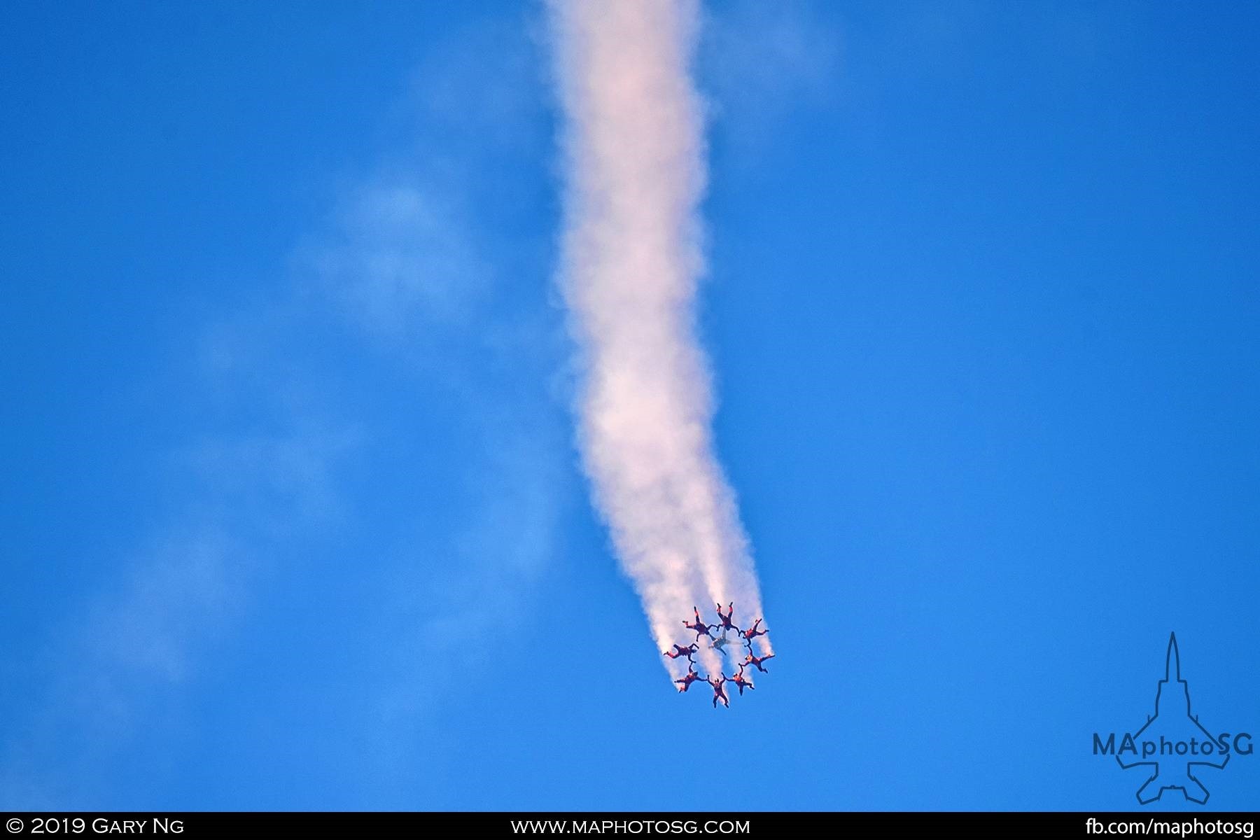 Freefall in formation as the Red Lions jump over the parade