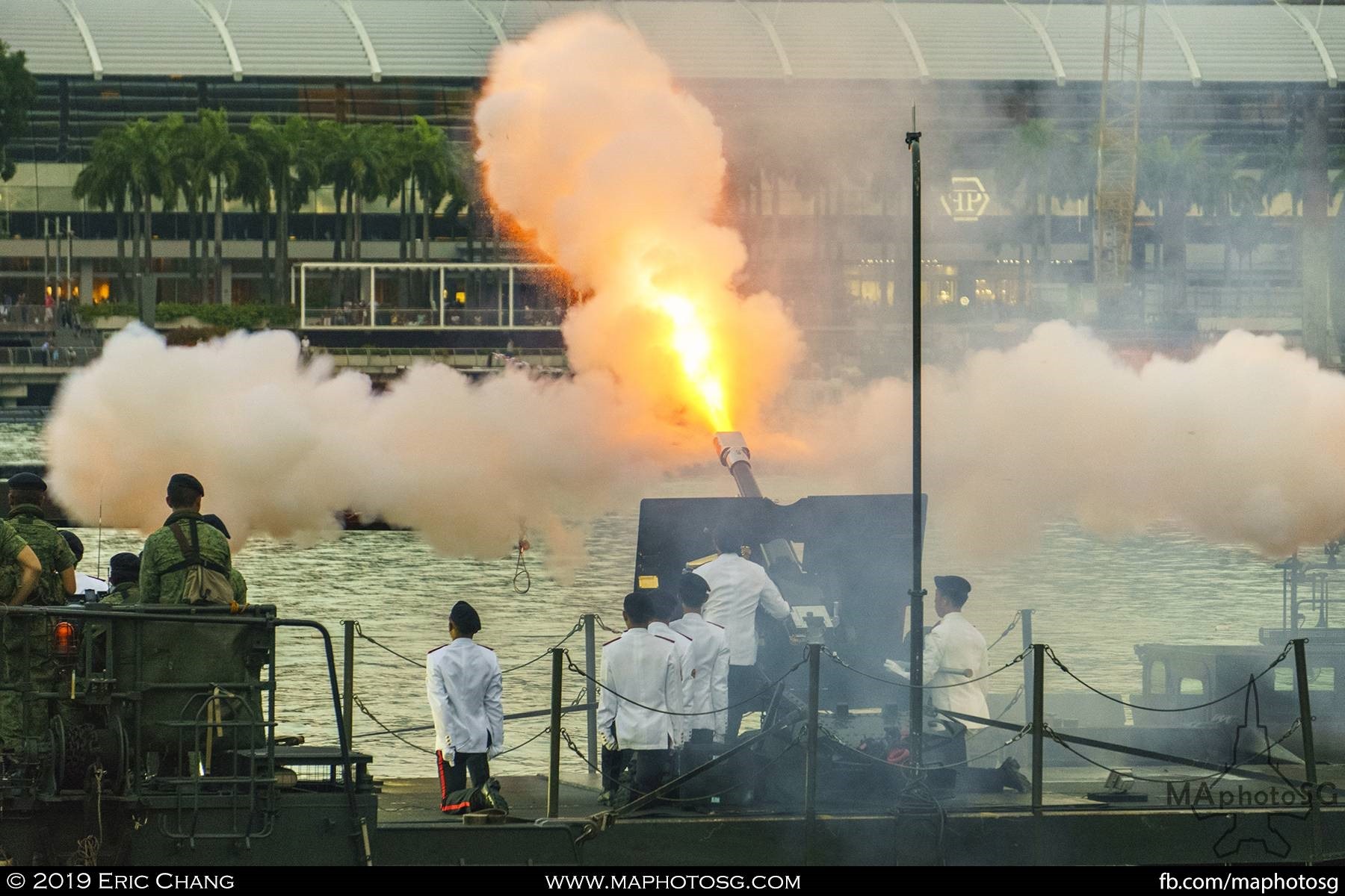 One of the 21 rounds fired during the presidential inspection of the Guard of Honour contingents