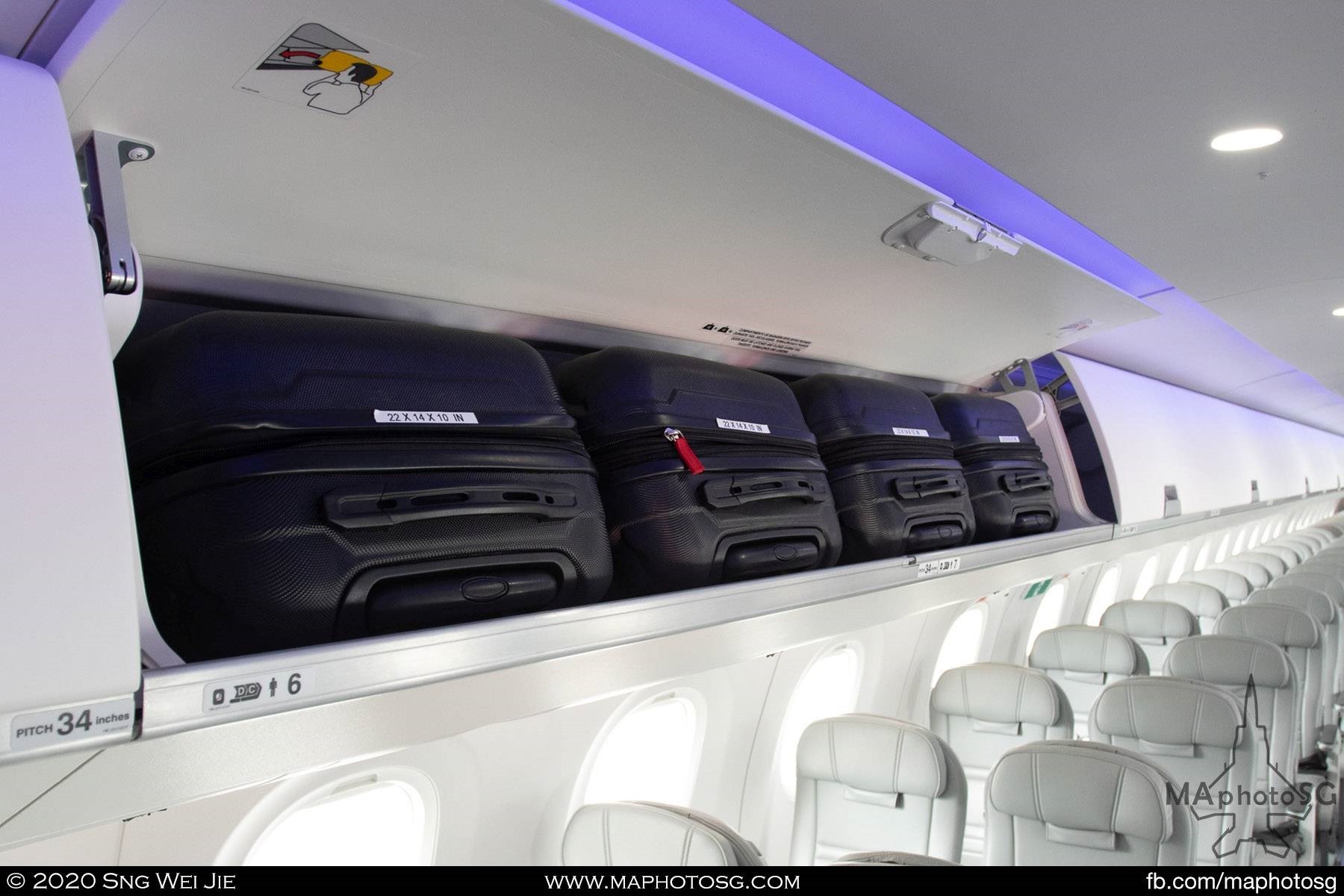 Overhead luggage compartments of the Embraer E195-E2