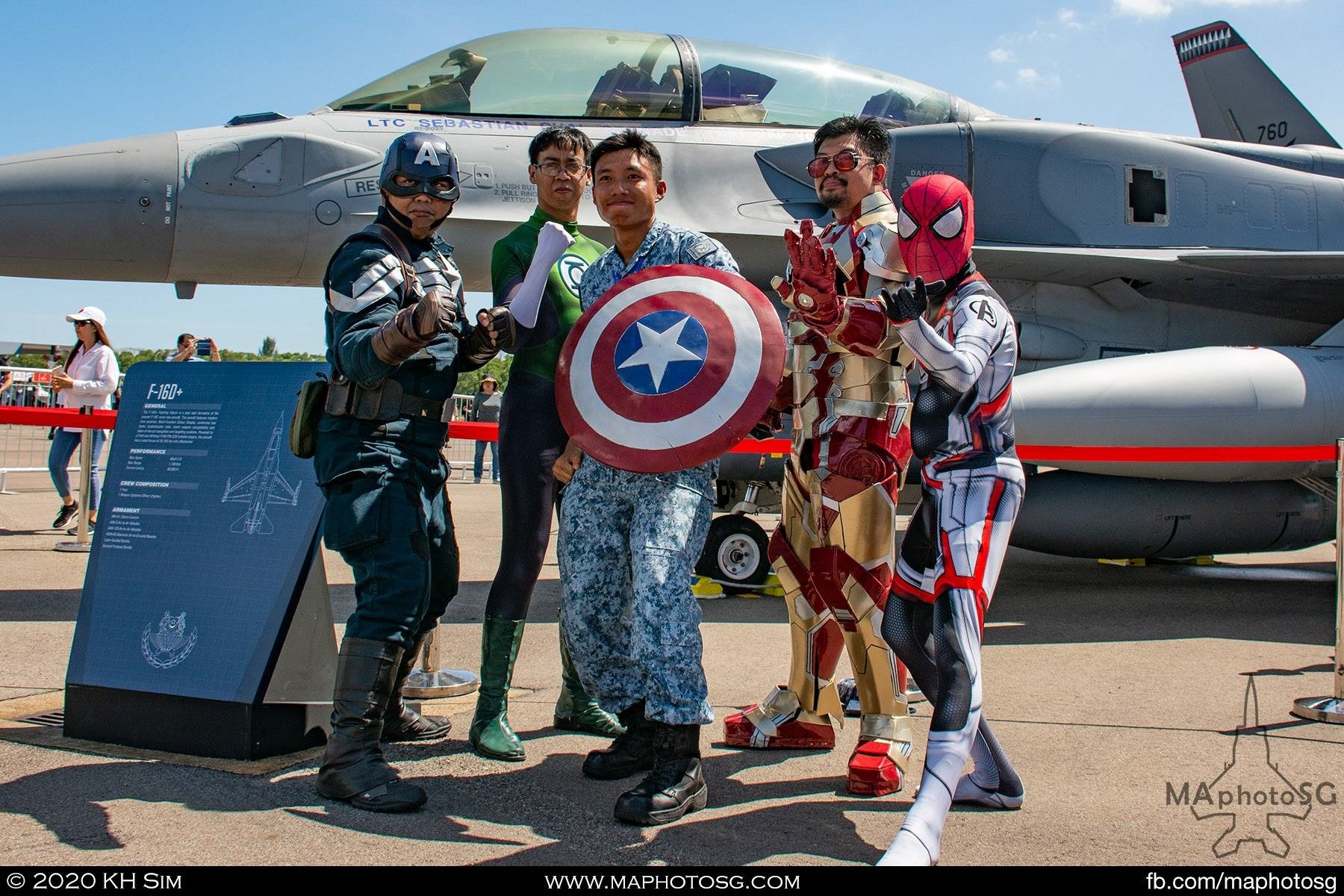 Superheroes appearing in the static aircraft display area during the public days
