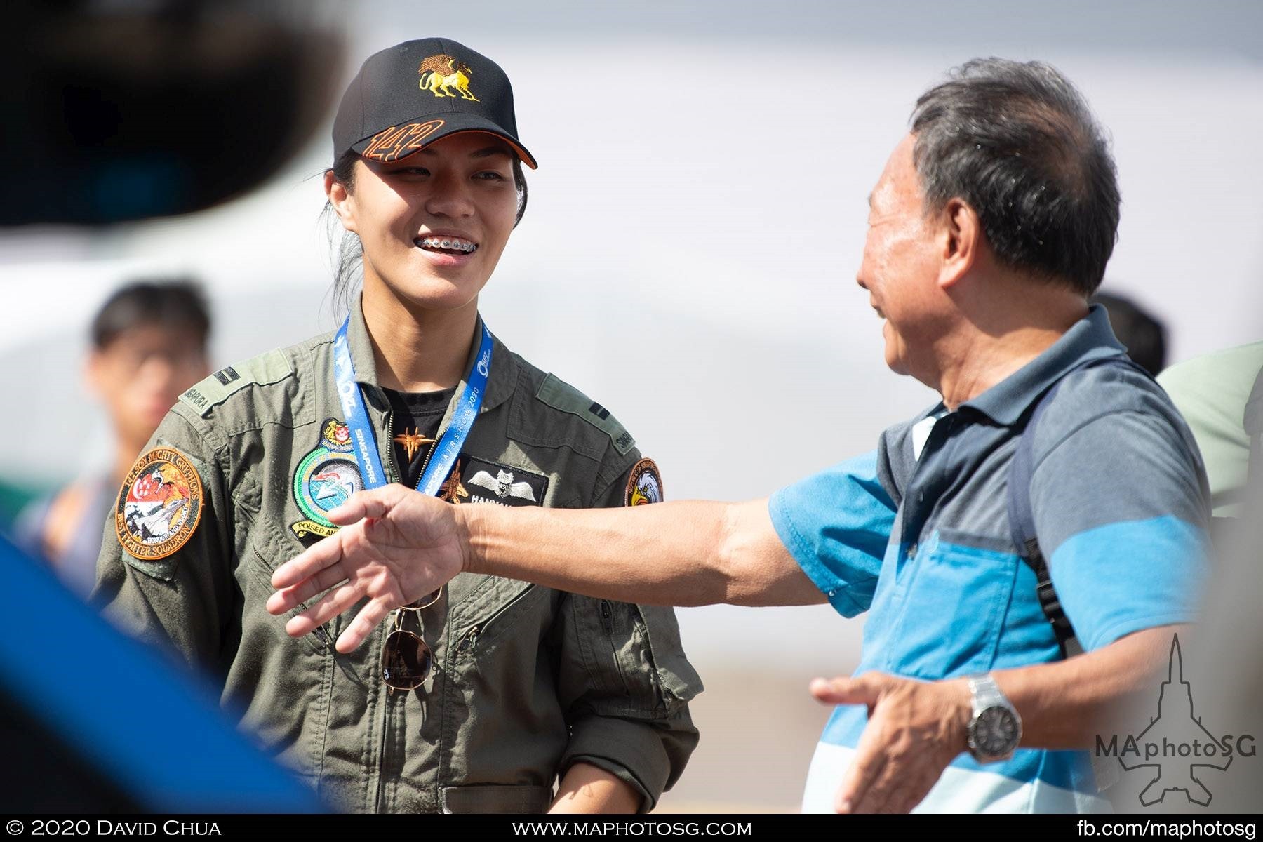 RSAF F-15SG WSO having a chat with a visitor