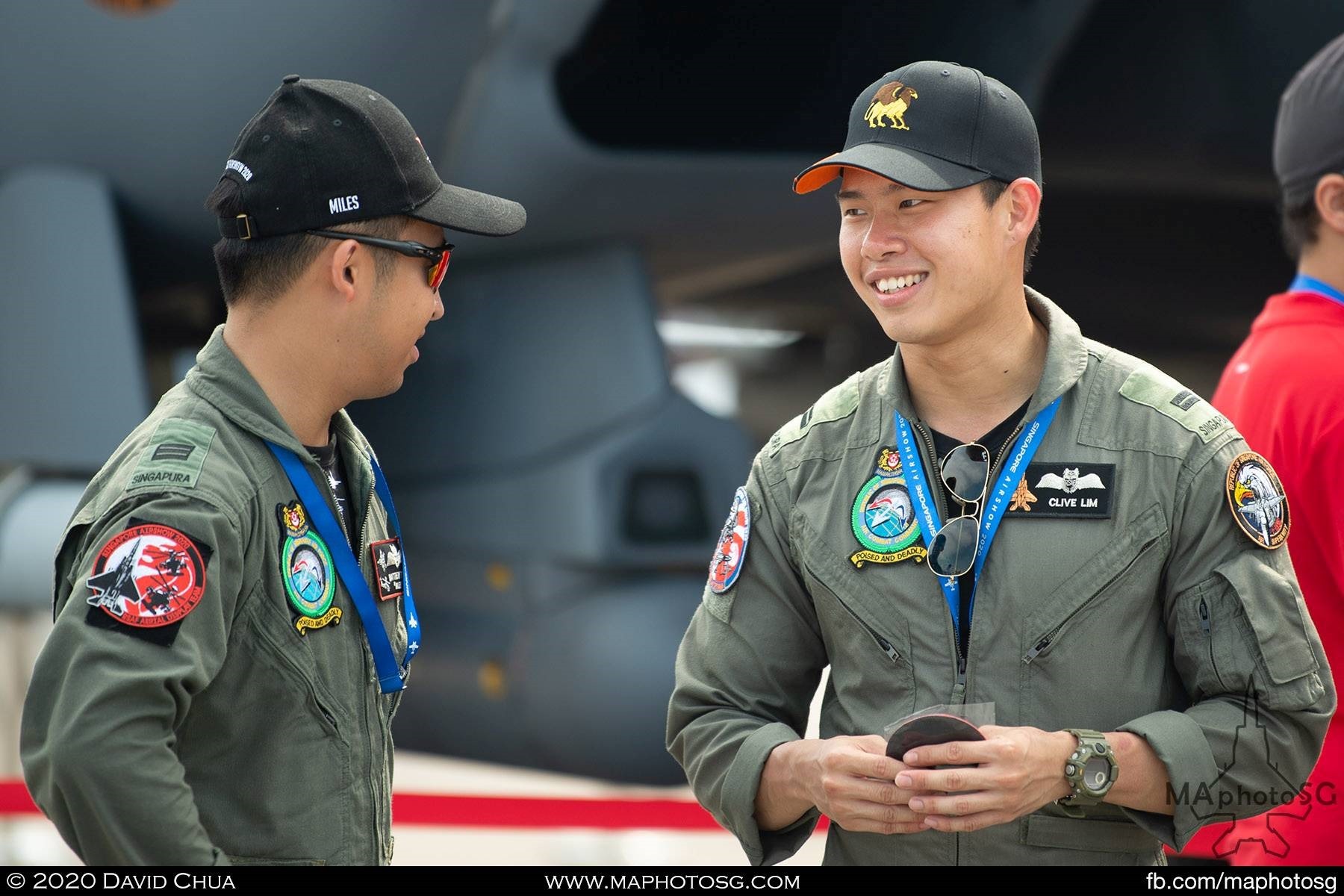 RSAF pilots sharing a moment during a lull in visitors to their aircraft