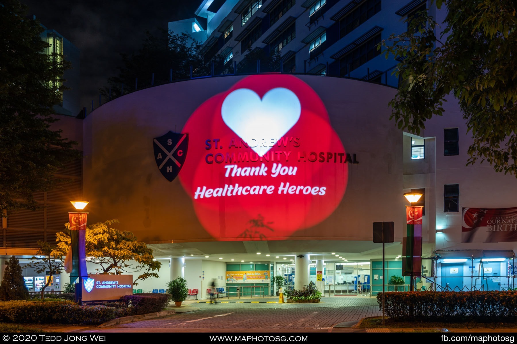 Light up at St. Andrew's Community Hospital by MJD. Pro, saluting the frontline healthcare heroes during this NDP period.