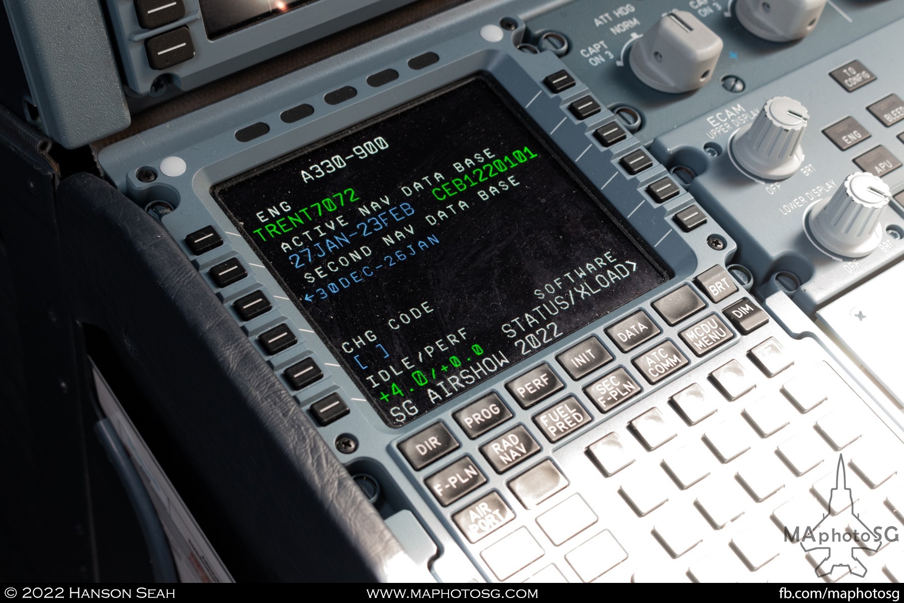 One of the MFDs on the A330neo showing SG AIRSHOW 2022