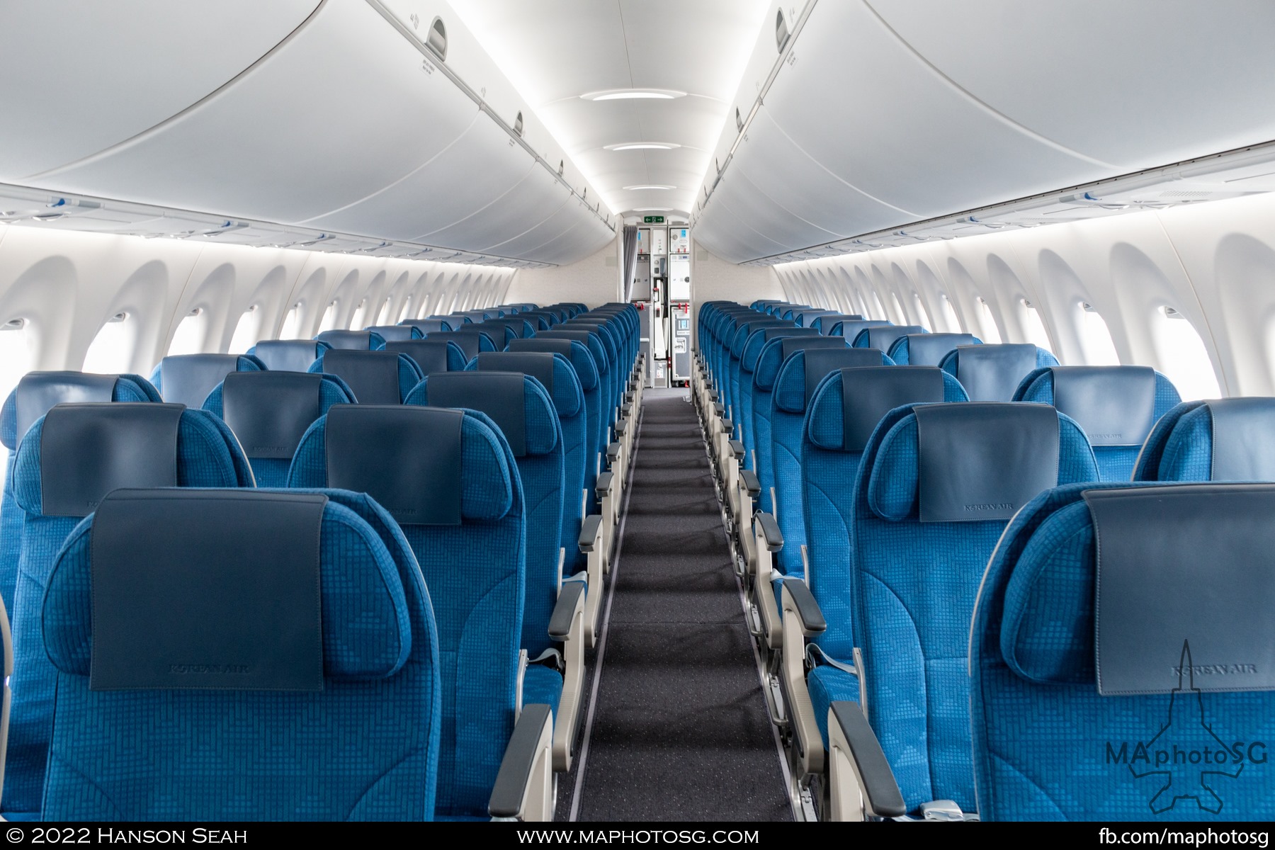 The Korean Air A220 features 140 seats in a 3+2 all economy layout