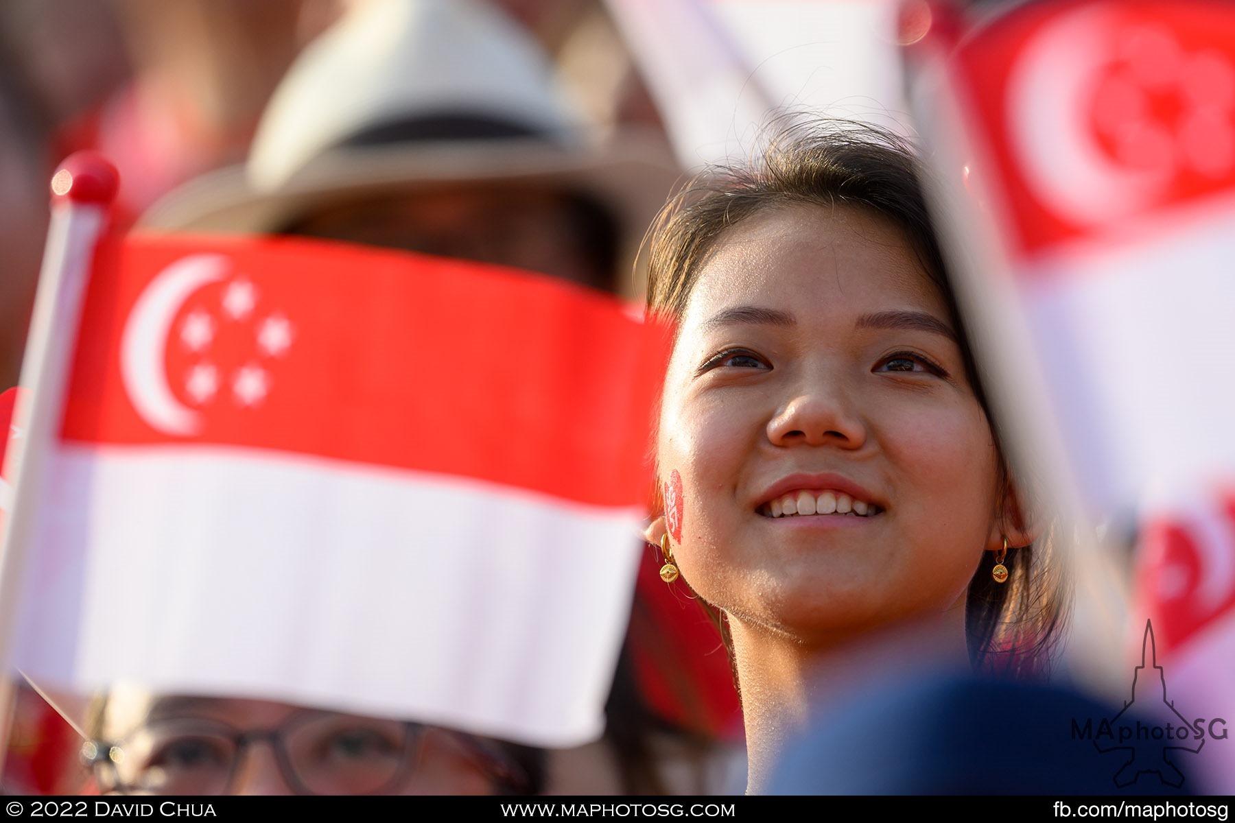 A member of the audience looks on as flags are being waved