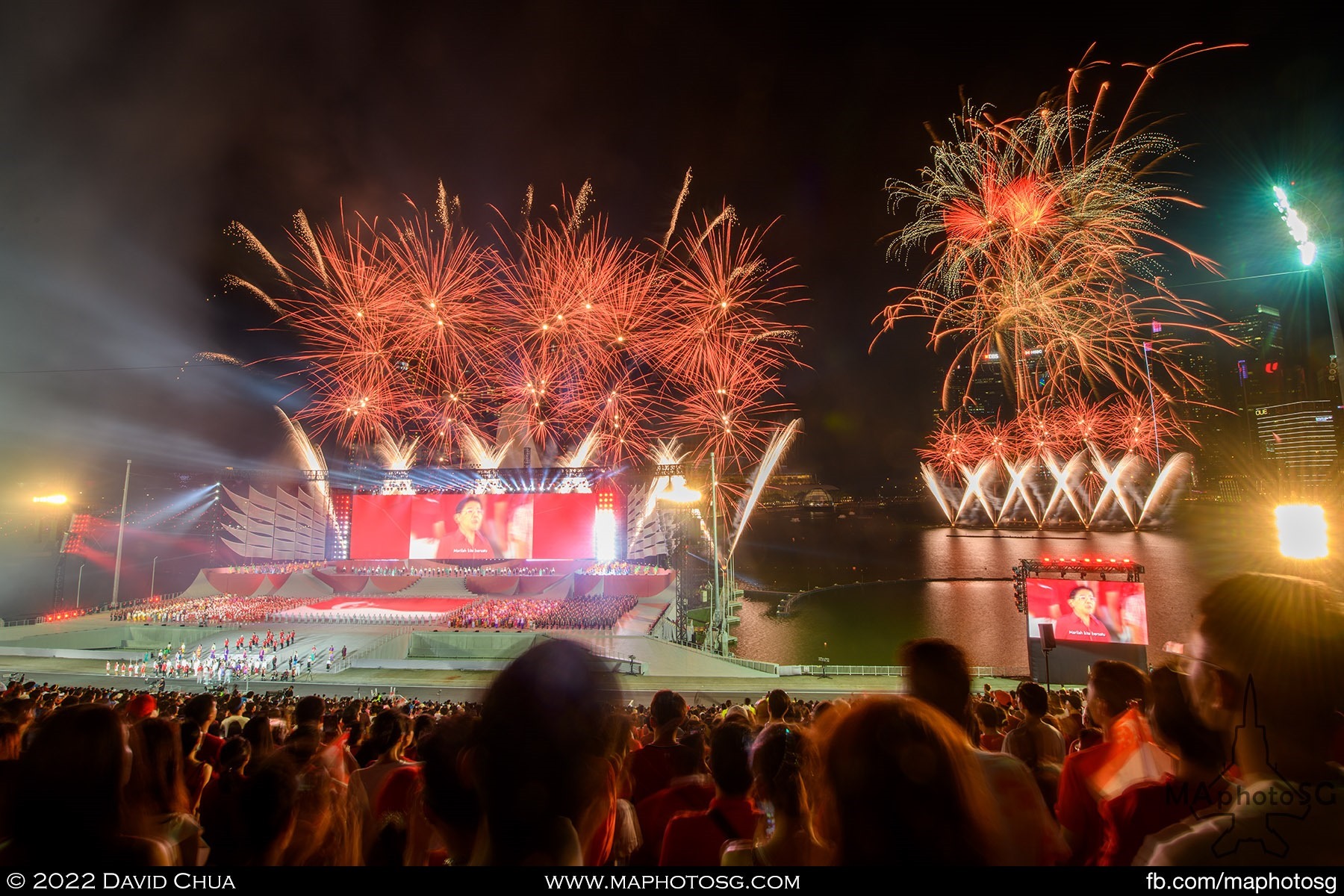 Fireworks burst all around as Mahjulah Singapura was sang at the end of the show