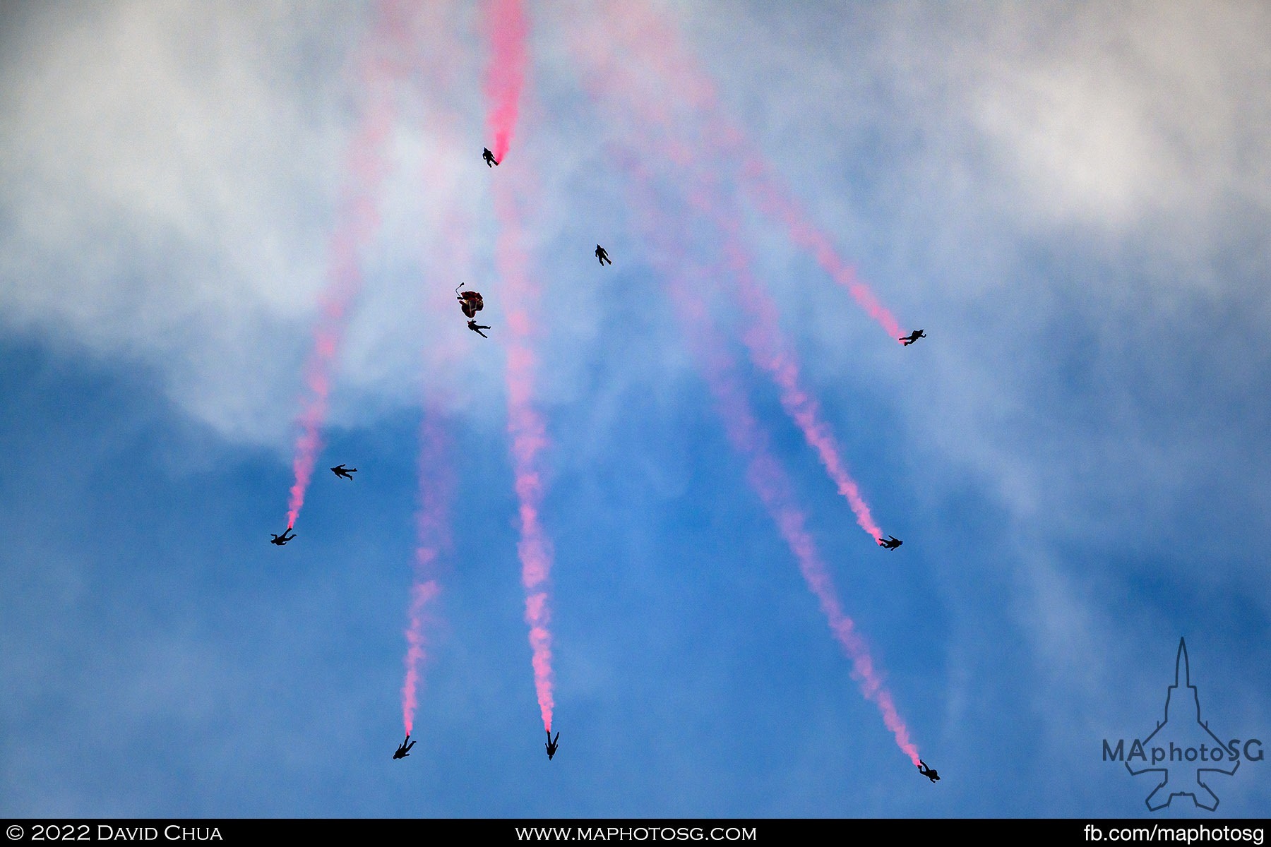 Red Lions trail red smoke as they freefall