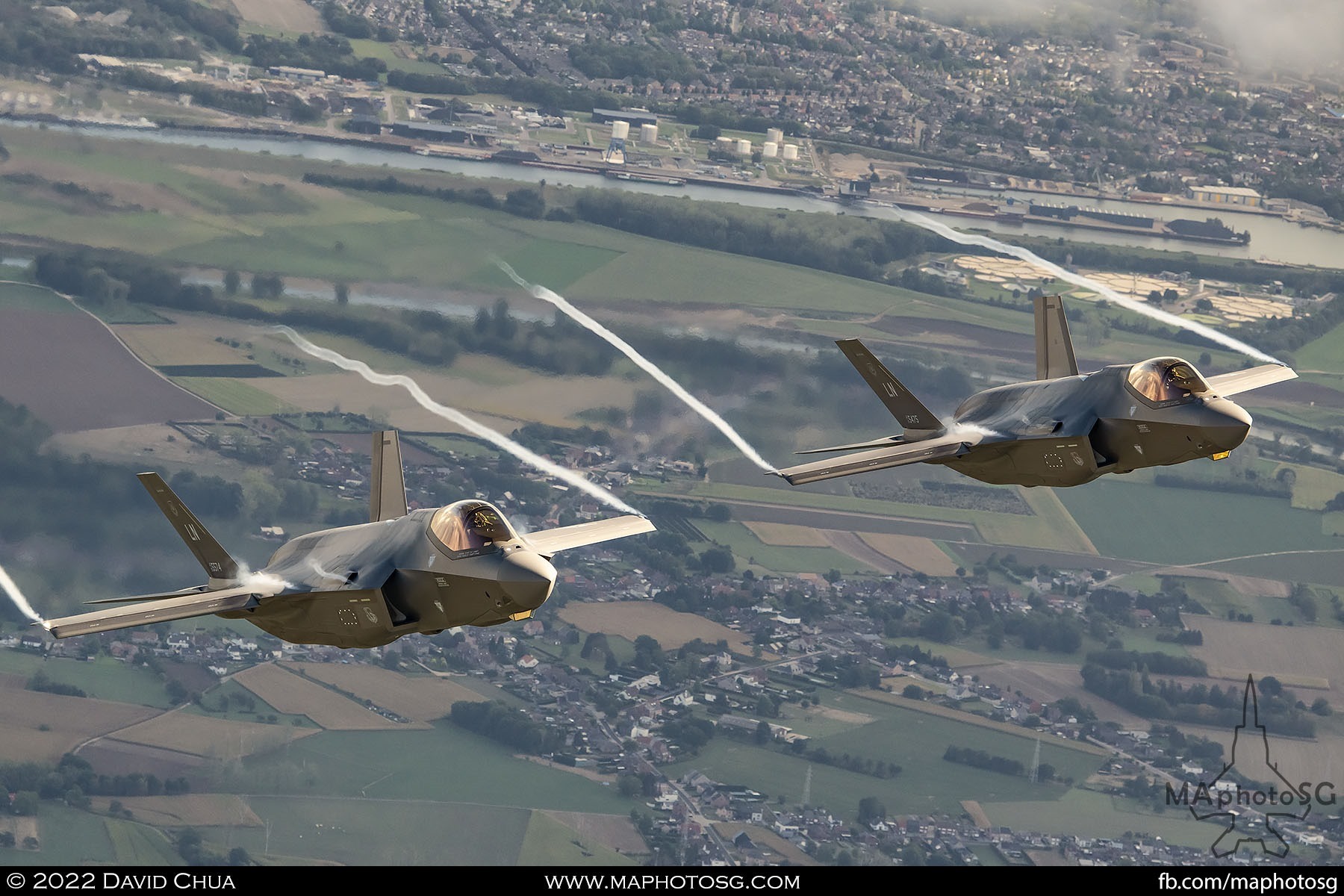 United States Air Force F-35A and Belgium Air Force F-16AM in formation