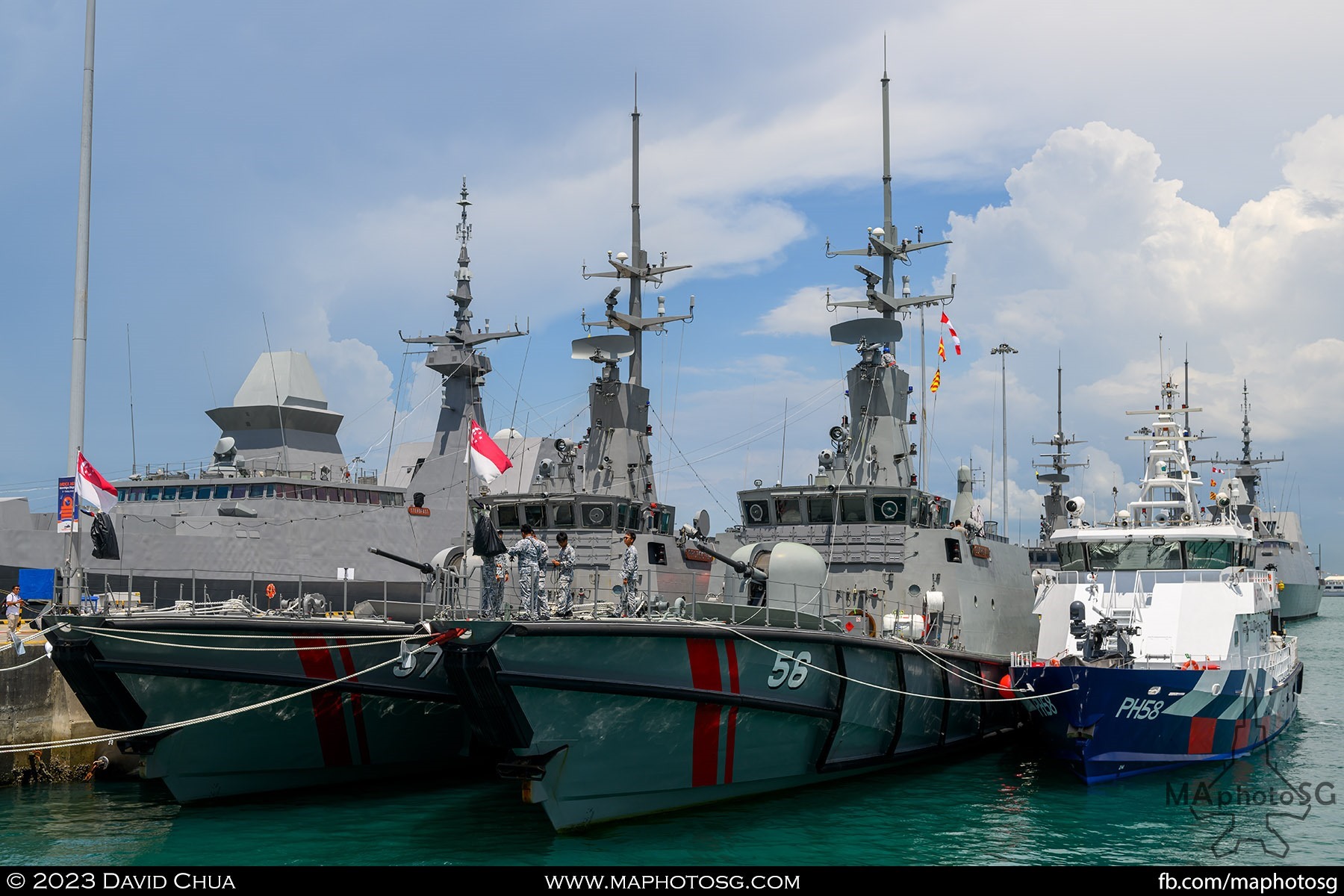 MSRV Protector (57), MSRV Bastion (58) of the Republic of Singapore Navy and Whitetip Shark (PH58) of the Police Coast Guard