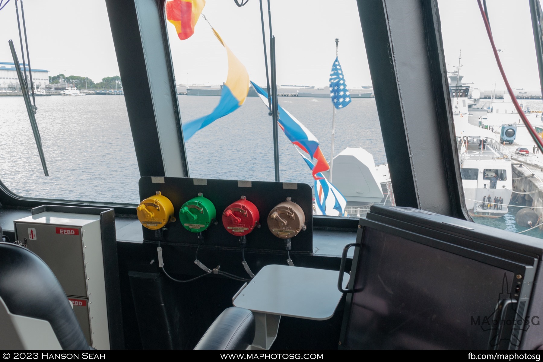 Alarm activation system on the bridge of USS Mobile (LCS-26)