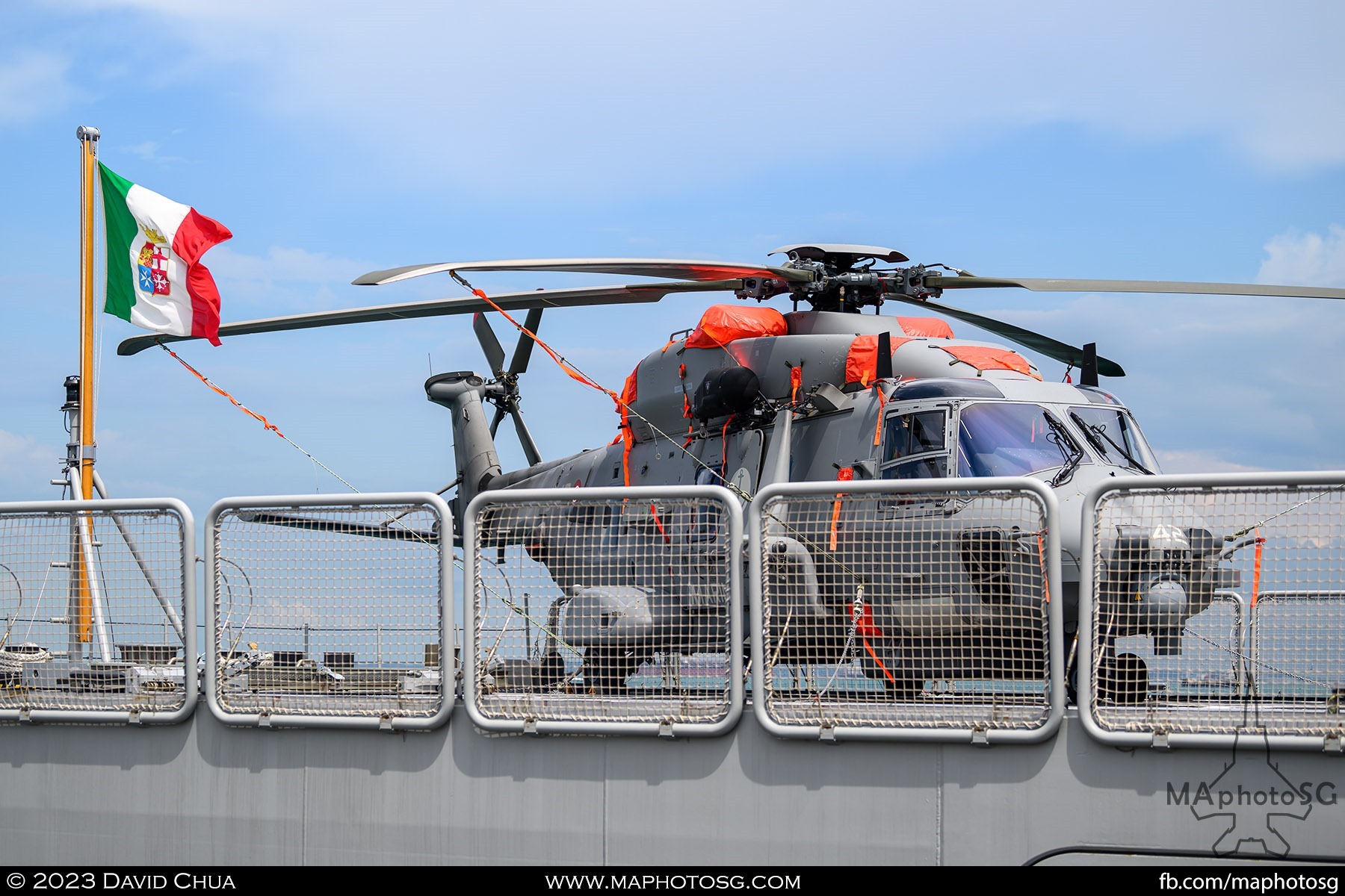 SH-90 helicopter on the deck of ITS Francesco Morosini (P431)