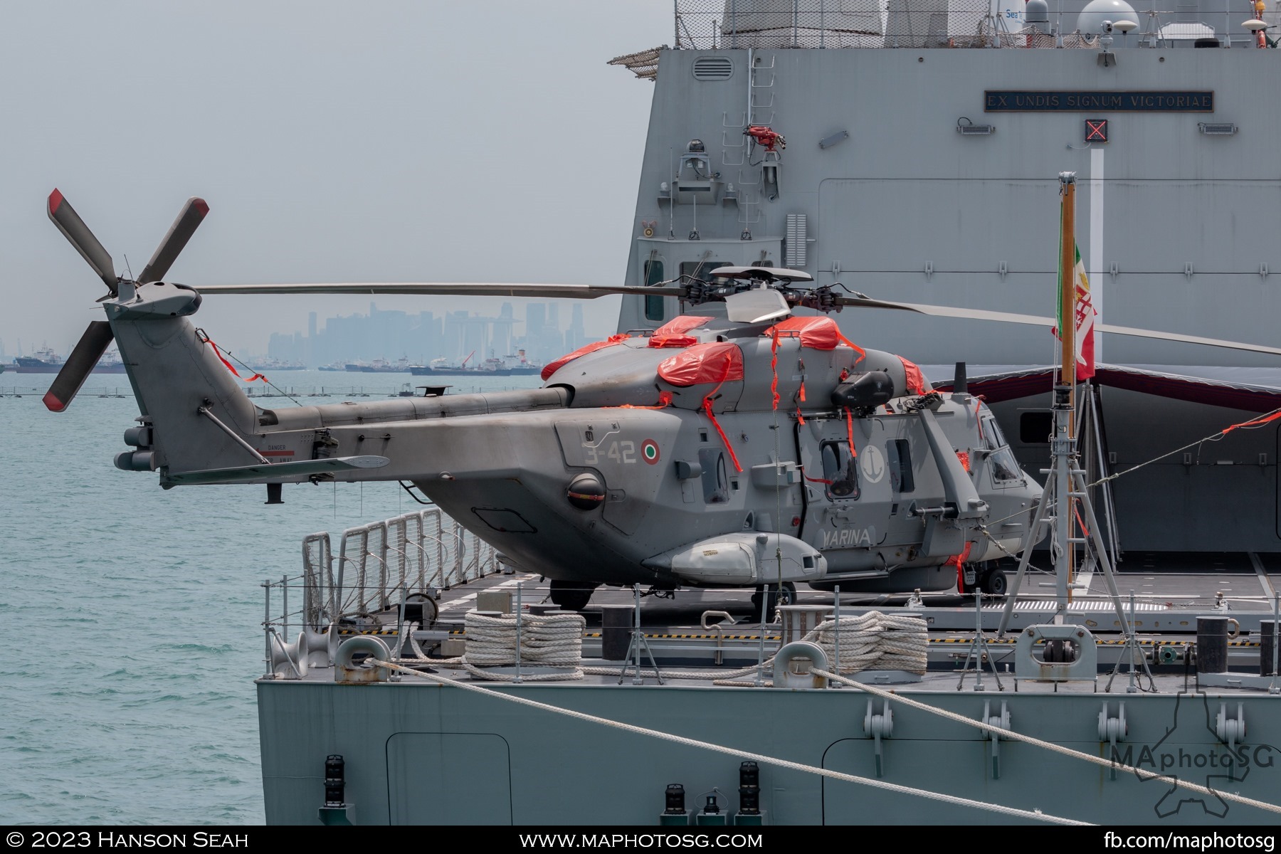 SH-90 helicopter on the deck of ITS Francesco Morosini (P431)