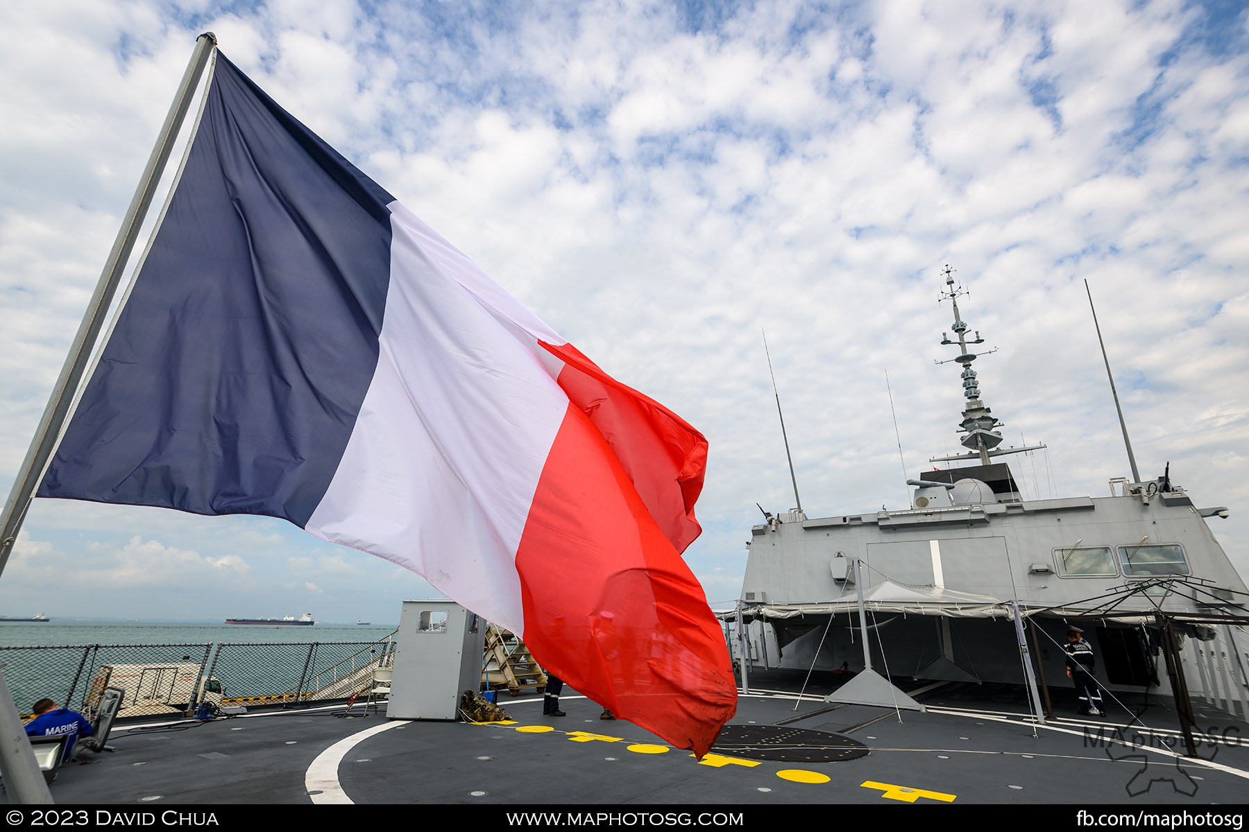 French flag flies on the stern of the Lorriane