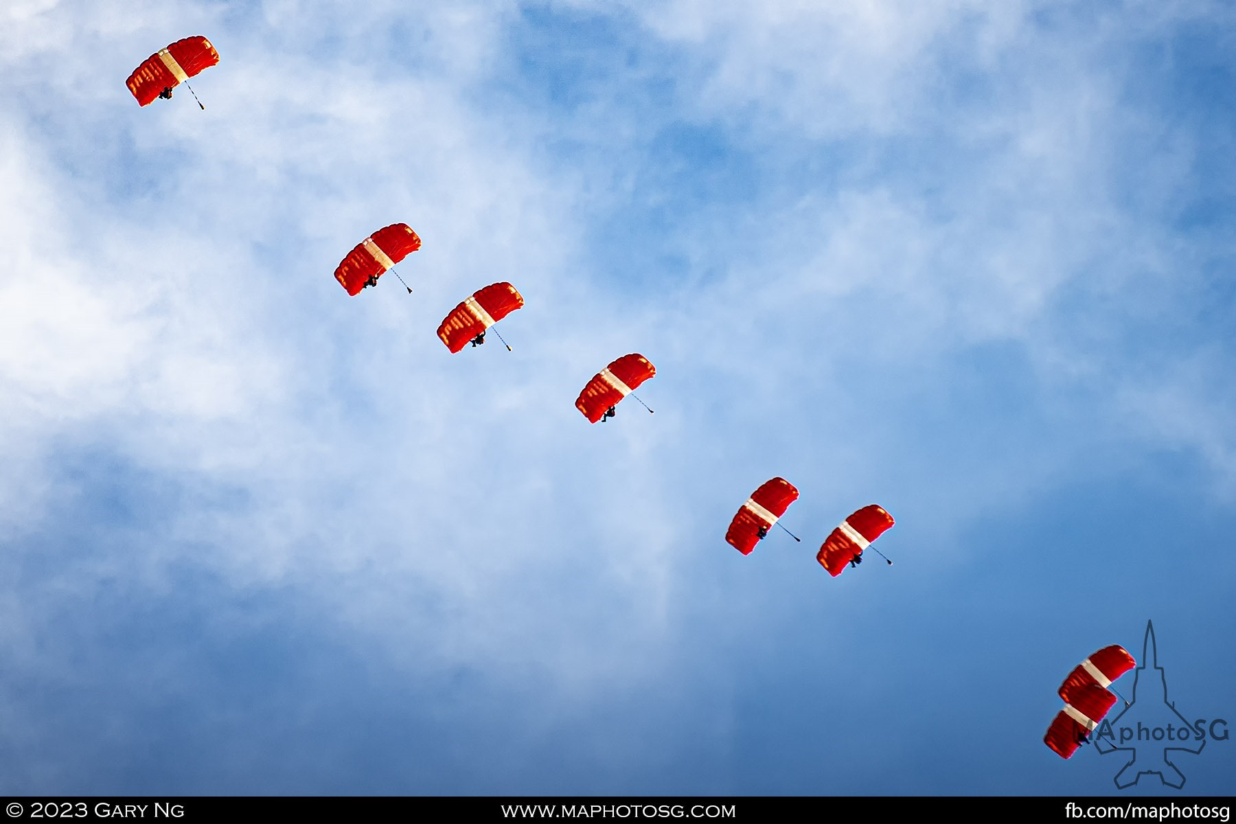 The SAF Red Lions perform a Stack formation as they descend onto the Padang