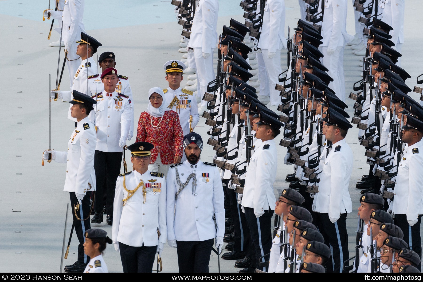President of SIngapore, Mdm Halimah Yacob, inspects the Guard-of-Honour