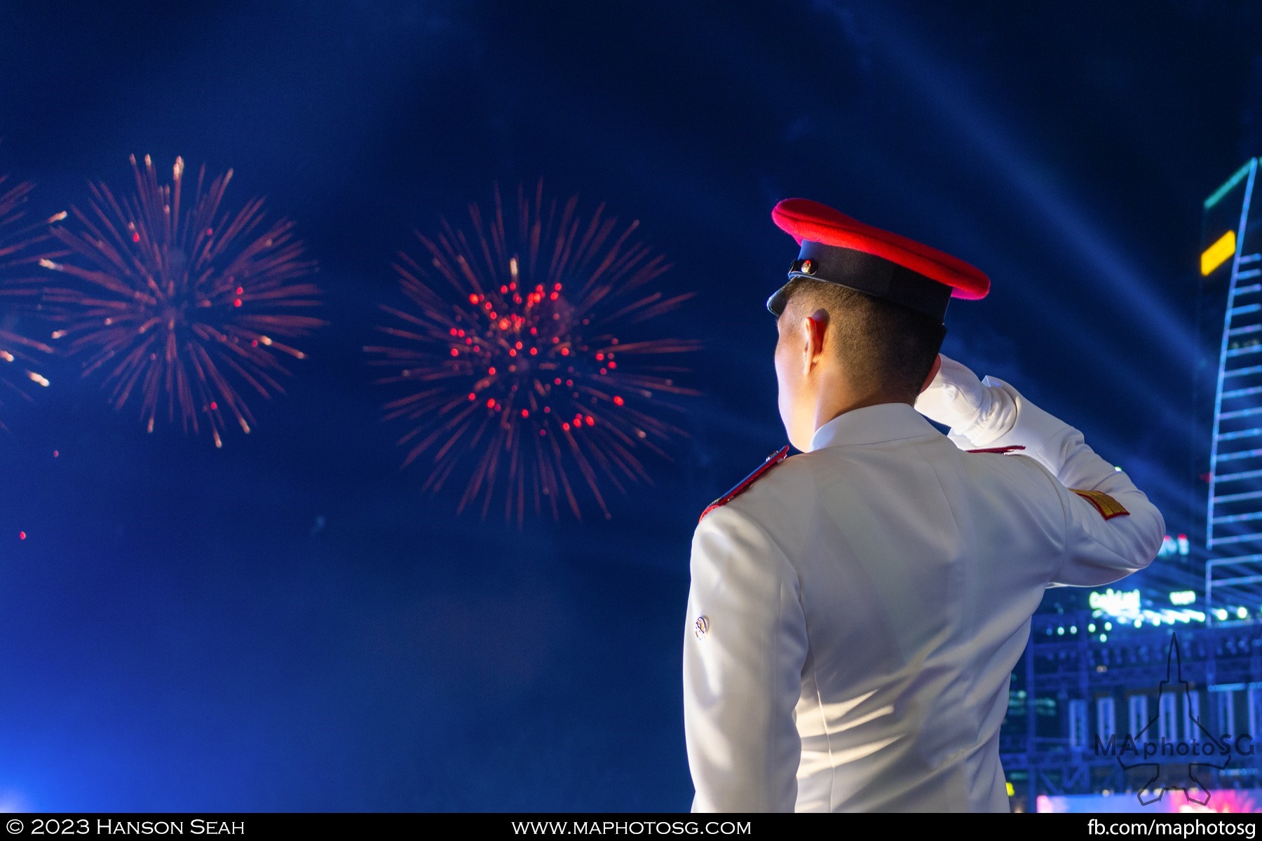 The flag bearer salutes as the National Anthem plays for the final segment of the show.