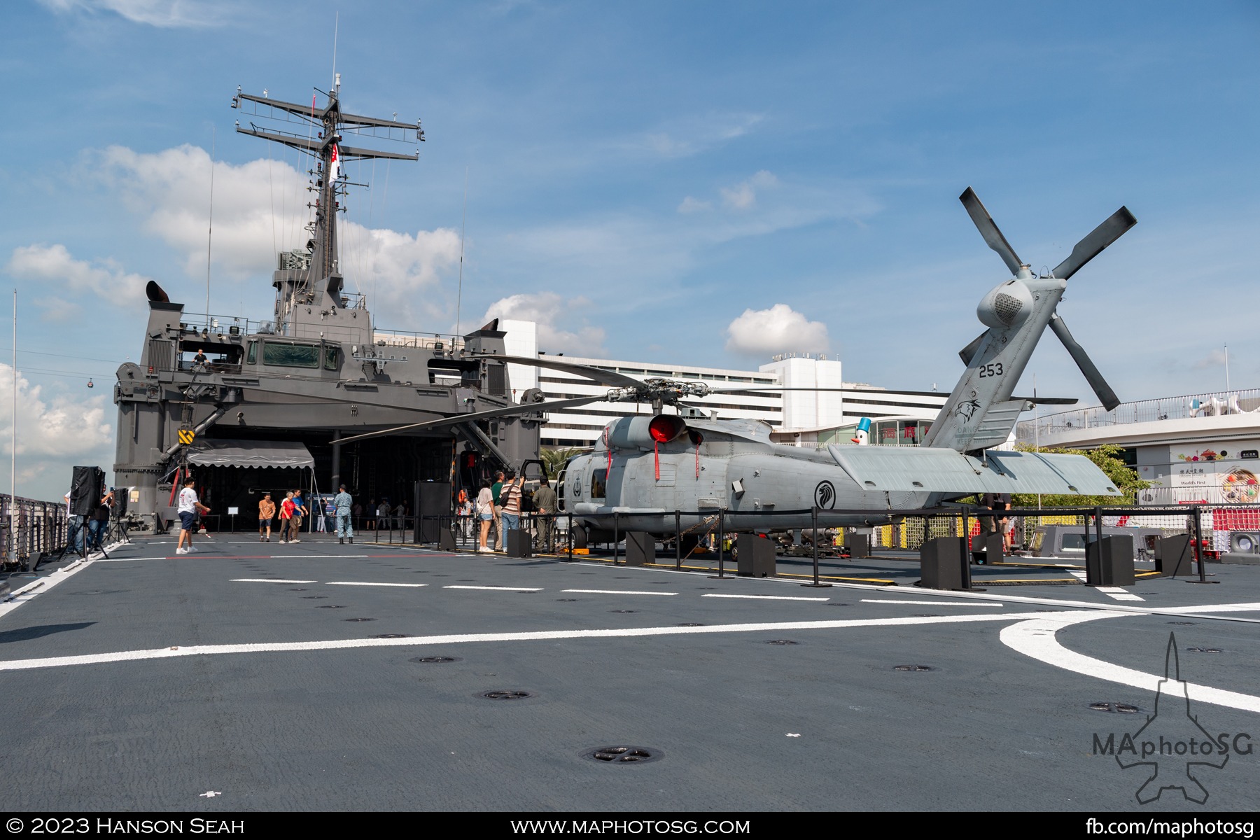 Deck of the RSS Endeavour and the accomanying S-70B Seahawk